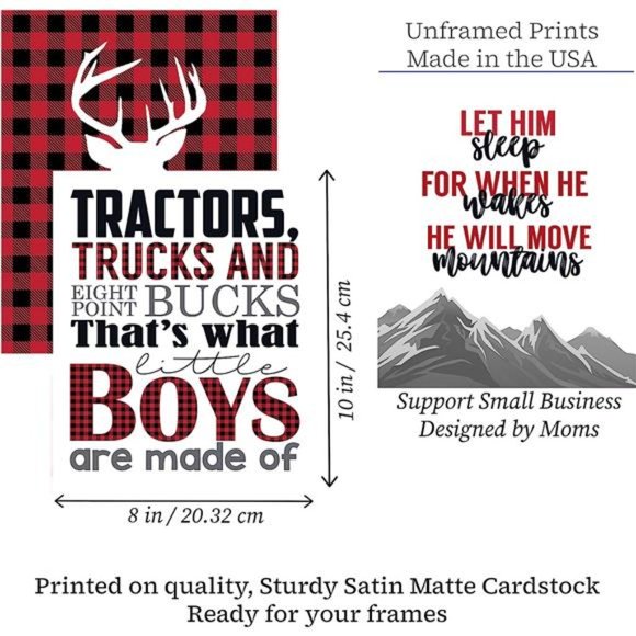 Buffalo Plaid Deer Tractor Truck Themed Children Art Print WallDecor(Set of Six) - Picture 3 of 4